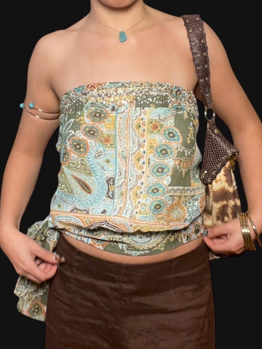 XOXO Multicolor Floral Paisley Print tube Top - Green, Orange, Turquoise